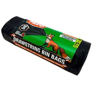 Hero 85L Strong Black Bin Bags Drawstring Pack of 12