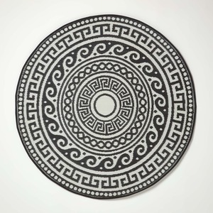 Homescapes Outdoor Rug Waterproof Reversible, 180 cm Round, Black Enid Aztec