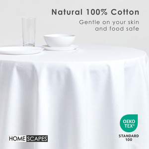 White Plain Cotton Round Tablecloth shot 9903425