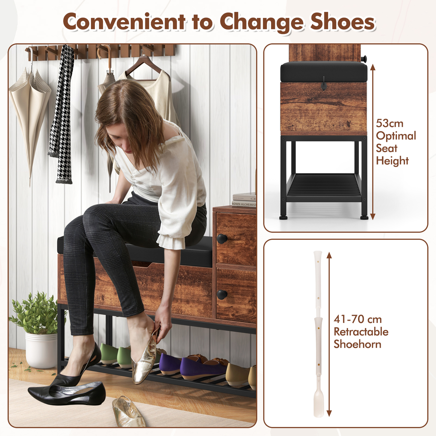 Entryway Bench Shoe Bench - Brown