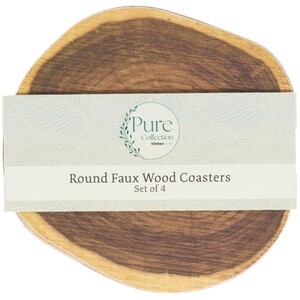 Set of 4 Round Faux Wood Coasters