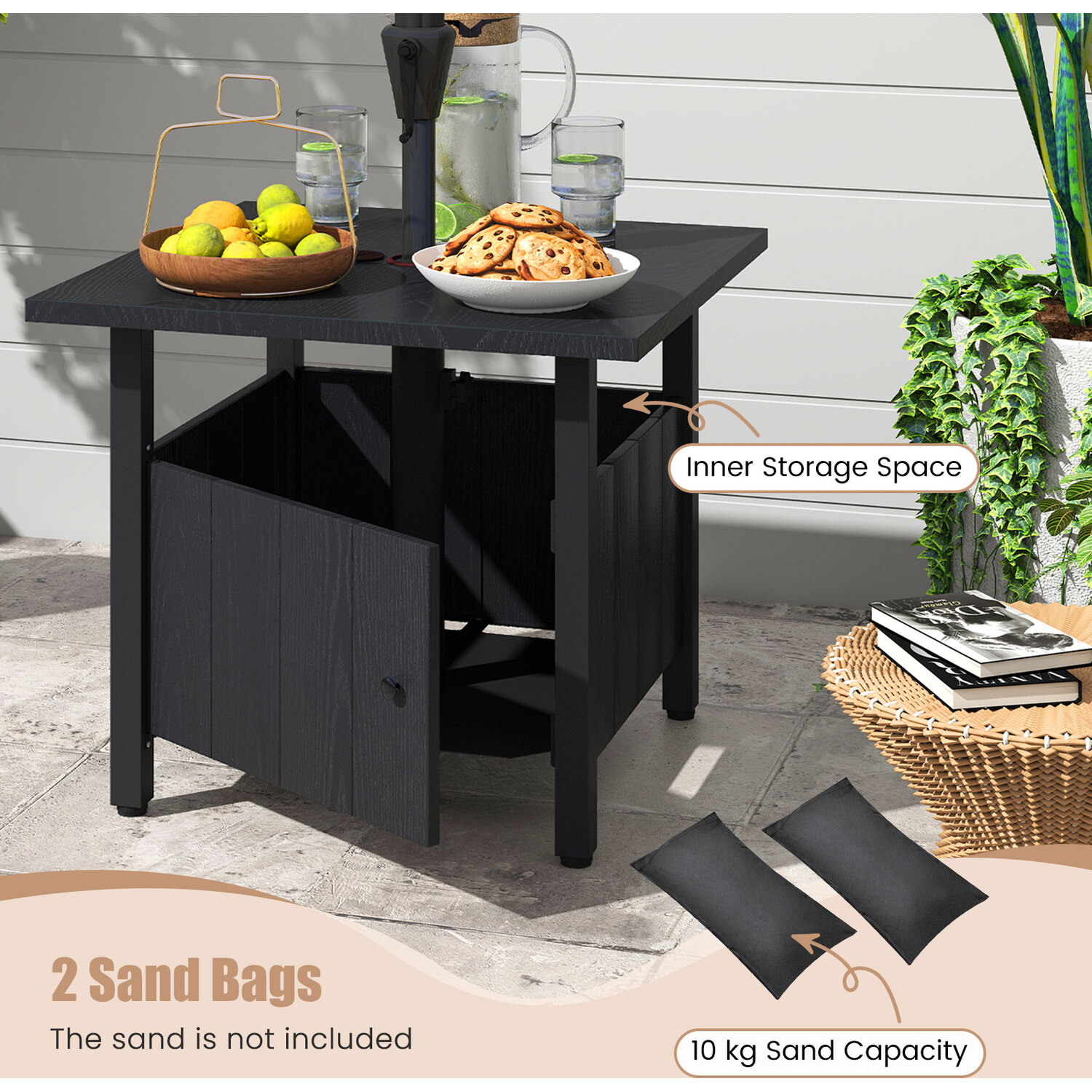 Side Table With Umbrella Hole - Black