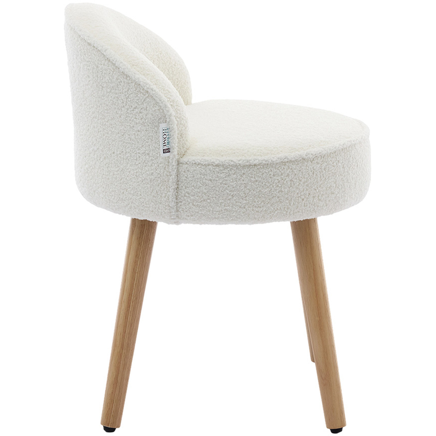 Teddy Fleece Dressing Table Stool With Solid Wood Legs - White