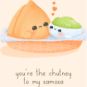 Food Couples Greeting Card  Samosa and Chutney