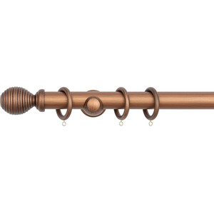 Walnut / 120cm A.Unique Home Ribbed Wooden Curtain Pole with Rings and Fittings (35mm) shot 10828633