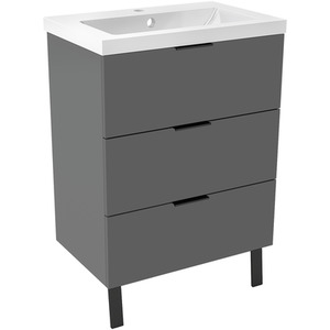 600mm Vanity Unit Basin Resin Sink 3 Drawer grey
