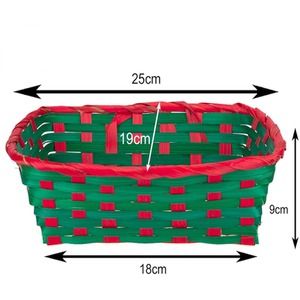 Small Rectangle Christmas Hamper Basket Red Green Woven Basket 25cm