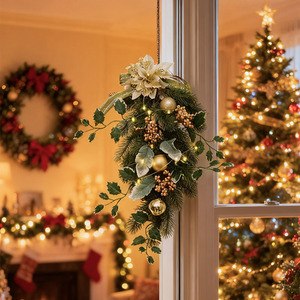 Christmas Lighted Pine Needles Decor with Baubles
