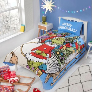 Grinch Sleigh Shaped Christmas Duvet Cover Set Bedding Set