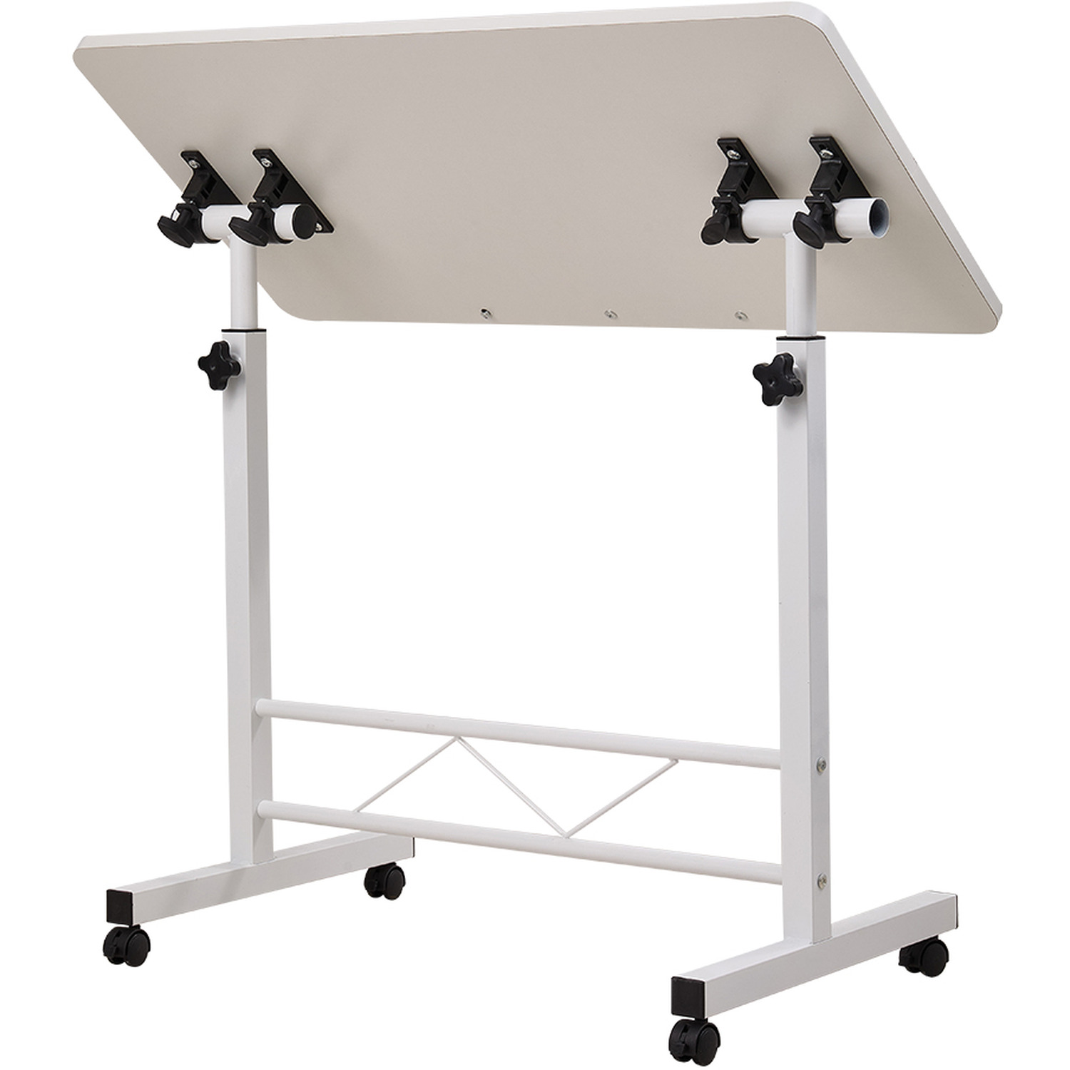 Height Adjustable Bed Table On Wheels - White