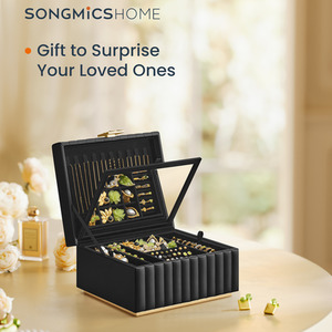 SONGMICS 2-Tier Jewellery Box with Mirror, Removable Tray