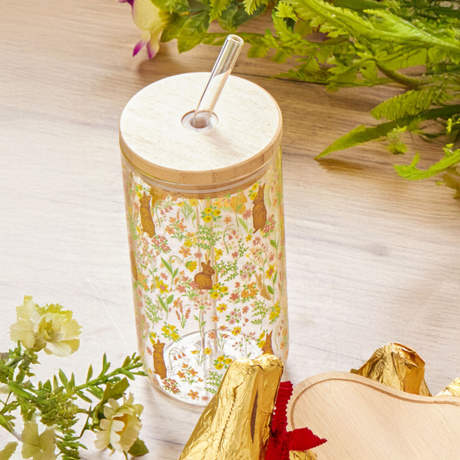 Image of Bunny Glass Drinking Jar - Multicolour