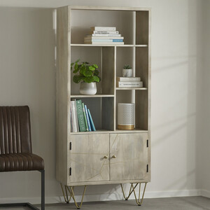 Multi Shelf Bookcase with Doors Dallas Light Mango
