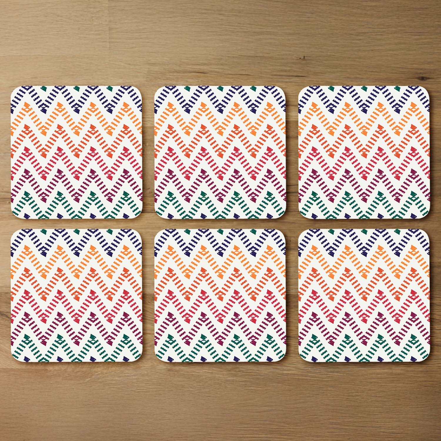 Freehand Horizontal Zigzag And Chevron Stripes Coaster - Orange