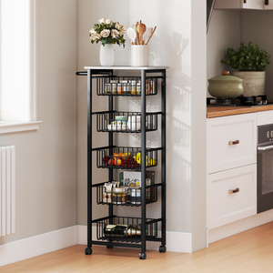 HOMCOM Kitchen Island on Wheels with 5 Pull-Out Baskets