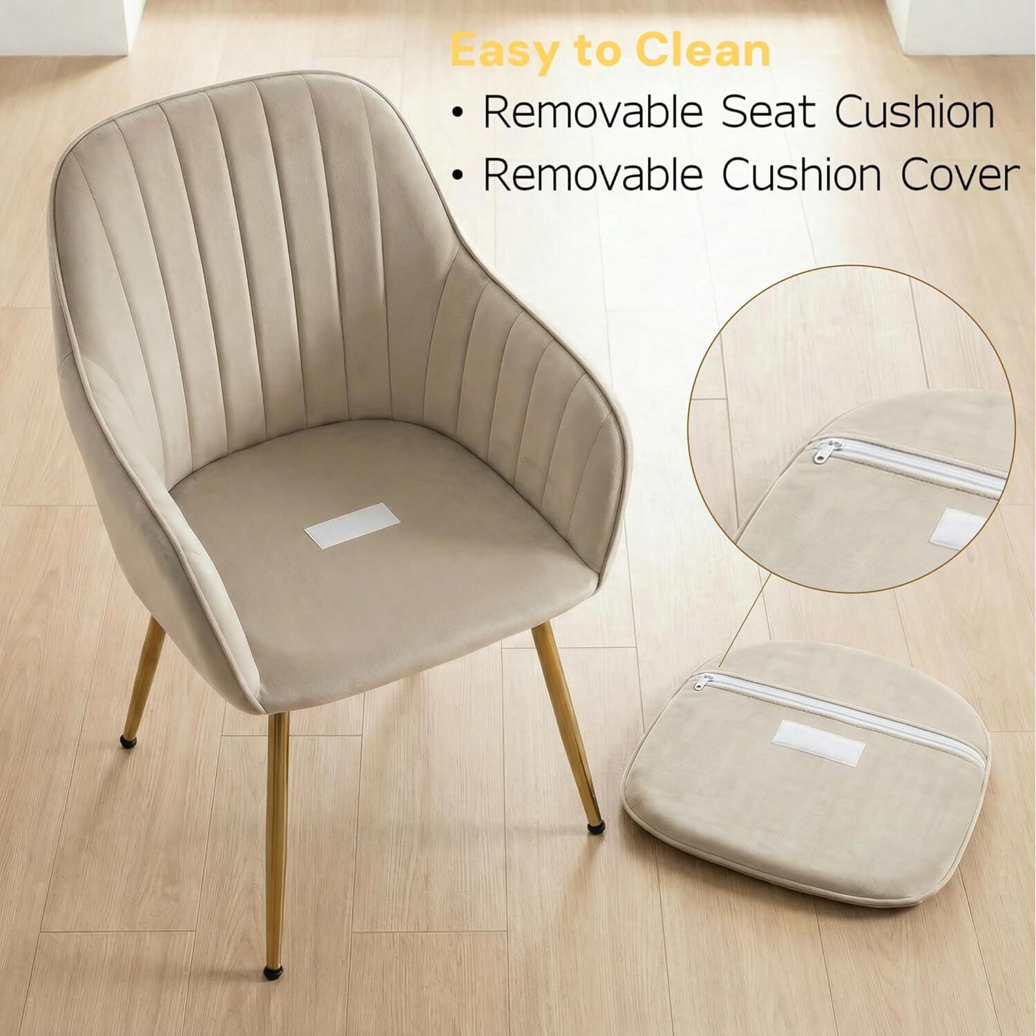 Set Of 2 Velvet Accent Arm Chairs With Metal Legs - Cream