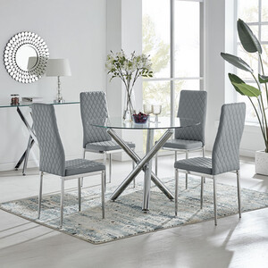 Selina Chrome Round Glass Dining Table With Four Milan Dining Chairs