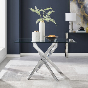 Leonardo Glass Dining Table Chrome Frame Seats 4