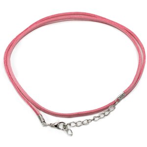 Pink Faux Leather Pendant Cord with Metal Clasp
