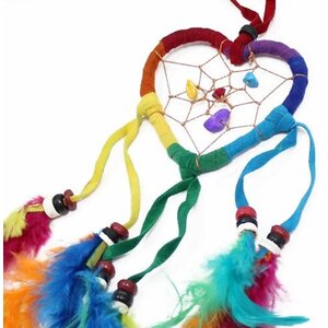 Bali Rainbow Heart Dream Catcher - Handcrafted Native American Decor