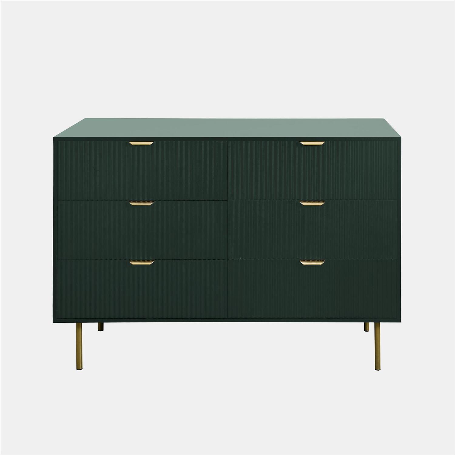 Ohs Ribbed 6-Drawer Unit - Deep Forest Green