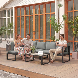 Outsunny Garden Sofa Set with 2 Loveseats, Armless Chair, Coffee Table