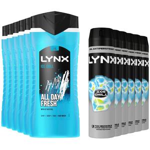 Lynx Ice Chill Shower Gel Bodywash 500ml, 6 Pack & Anti-Perspirant Spray 250ml, 6 Pack