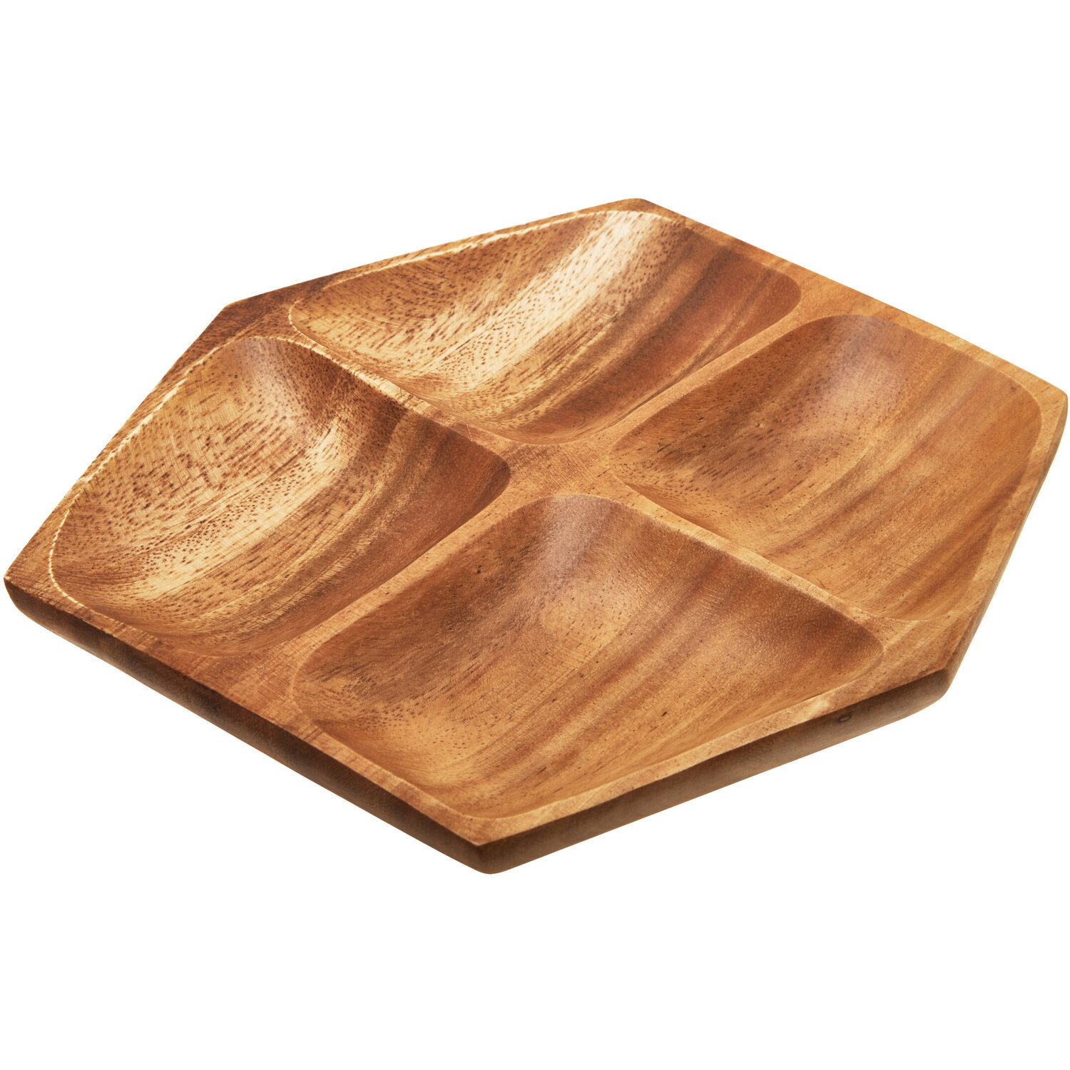 Kora Small Four Section Serving Dish in Acacia Wood - Natural