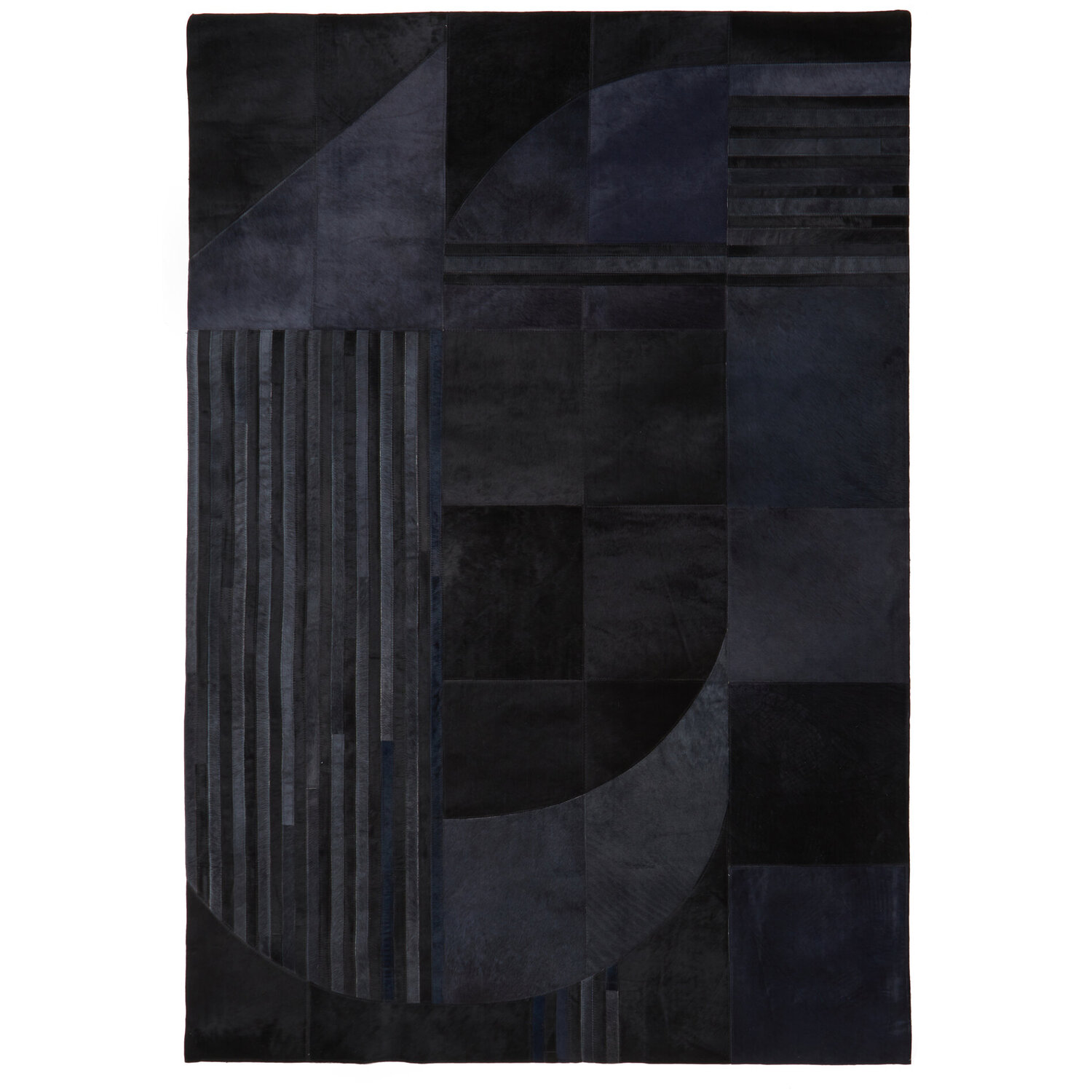 Bosie Safira Small Black And Grey Deco Hair on Leather Rug - Black