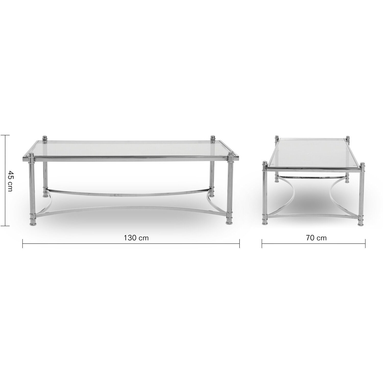 Ackley Silver Coffee Table With Clear Glass - Silver