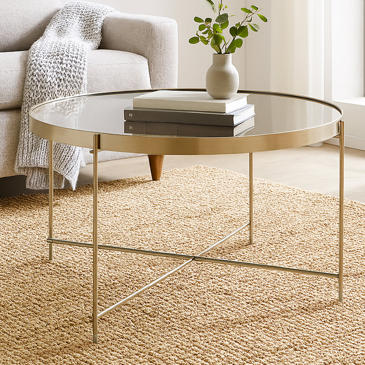 Allure Large Grey Mirror Round  Side Table - Silver