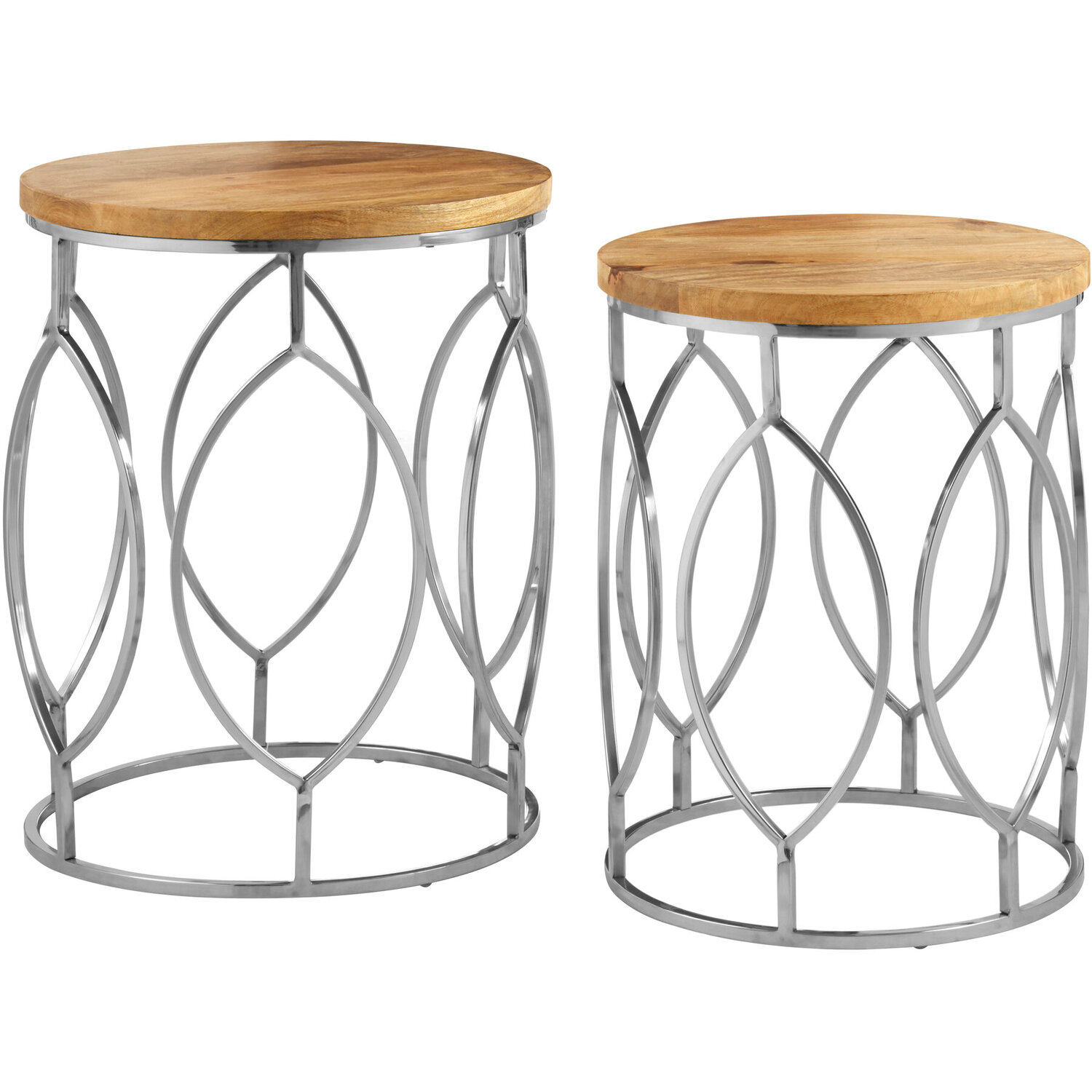 Agra Set Of 2 Mango Wood and Metal Base Side Tables - Brown
