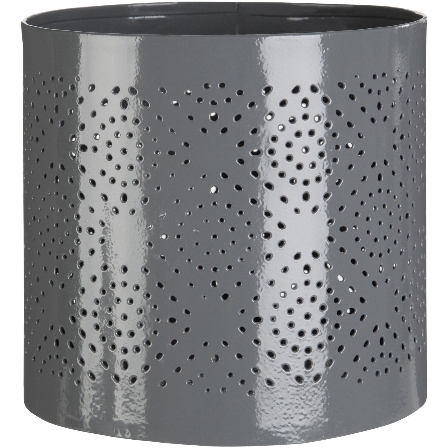 Punched Grey Finish Small Candle Holder - Grey