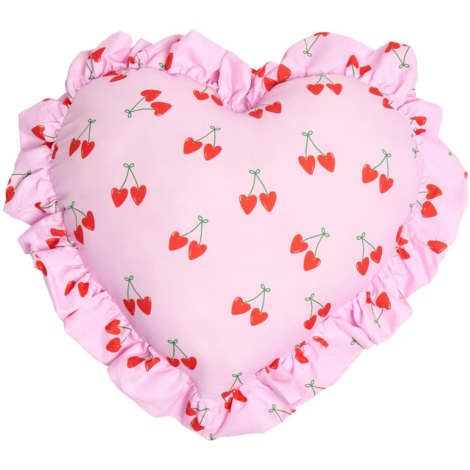 OHS Cherries Frill Heart Shaped Scatter Cushion Throw Pillow in Pink