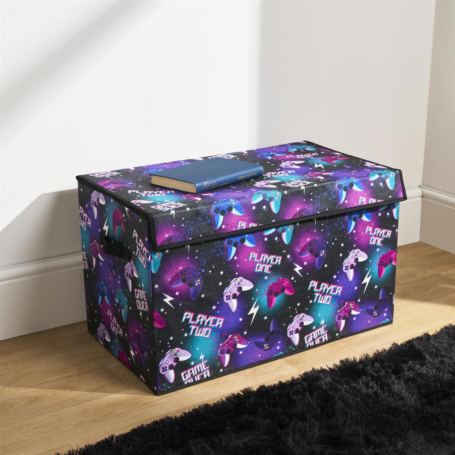 Ohs Gaming Large Collapsible Storage Box With Lid - Neon