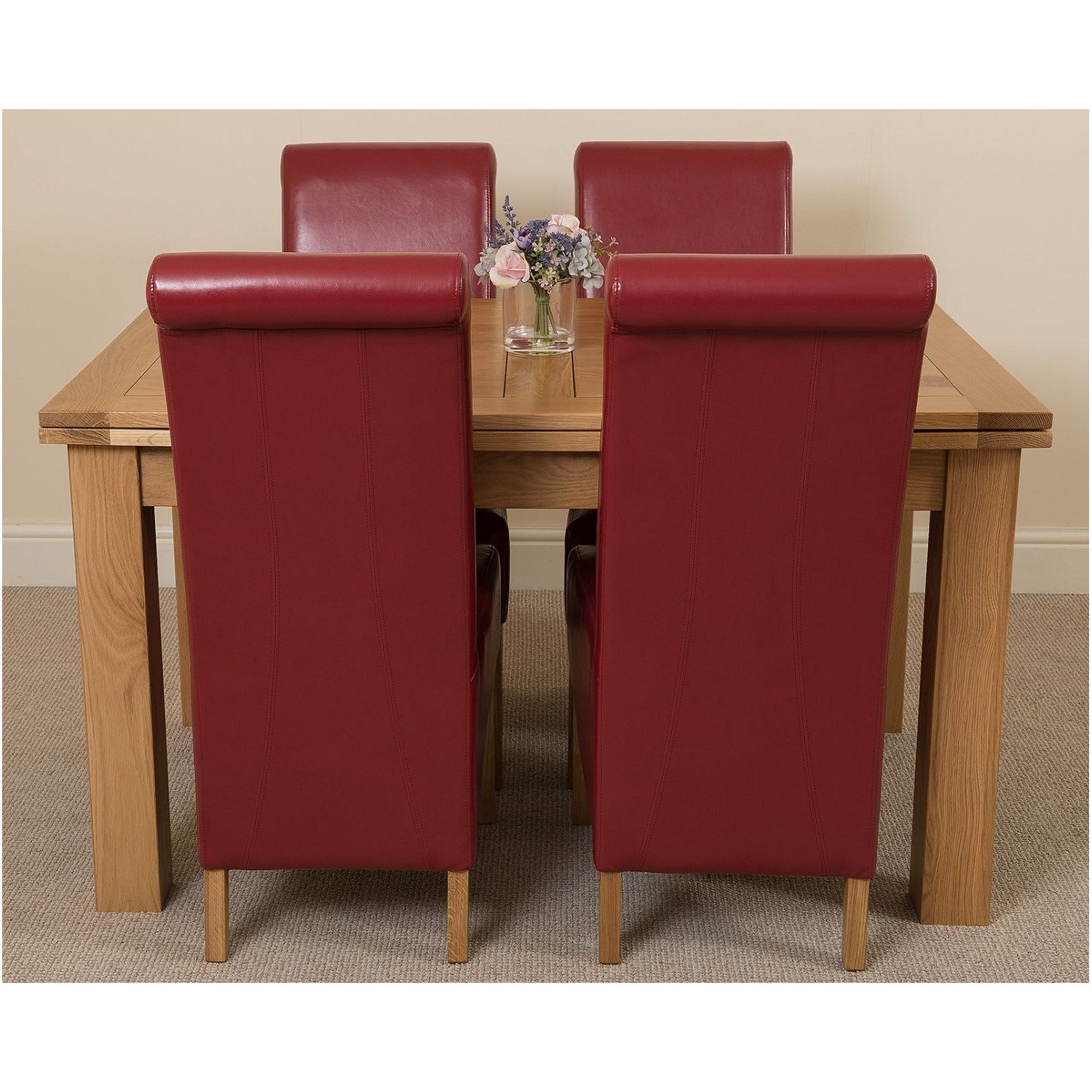 Thats Furniture Richmond 140-220Cm Oak Extending Dining Table + 4 Montana Leather Chairs - Red