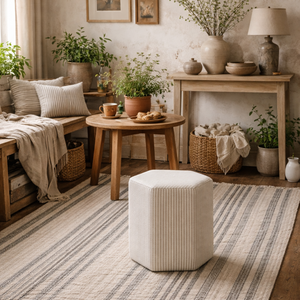 Isabella Hexagon Upholstered Stool and Stripe