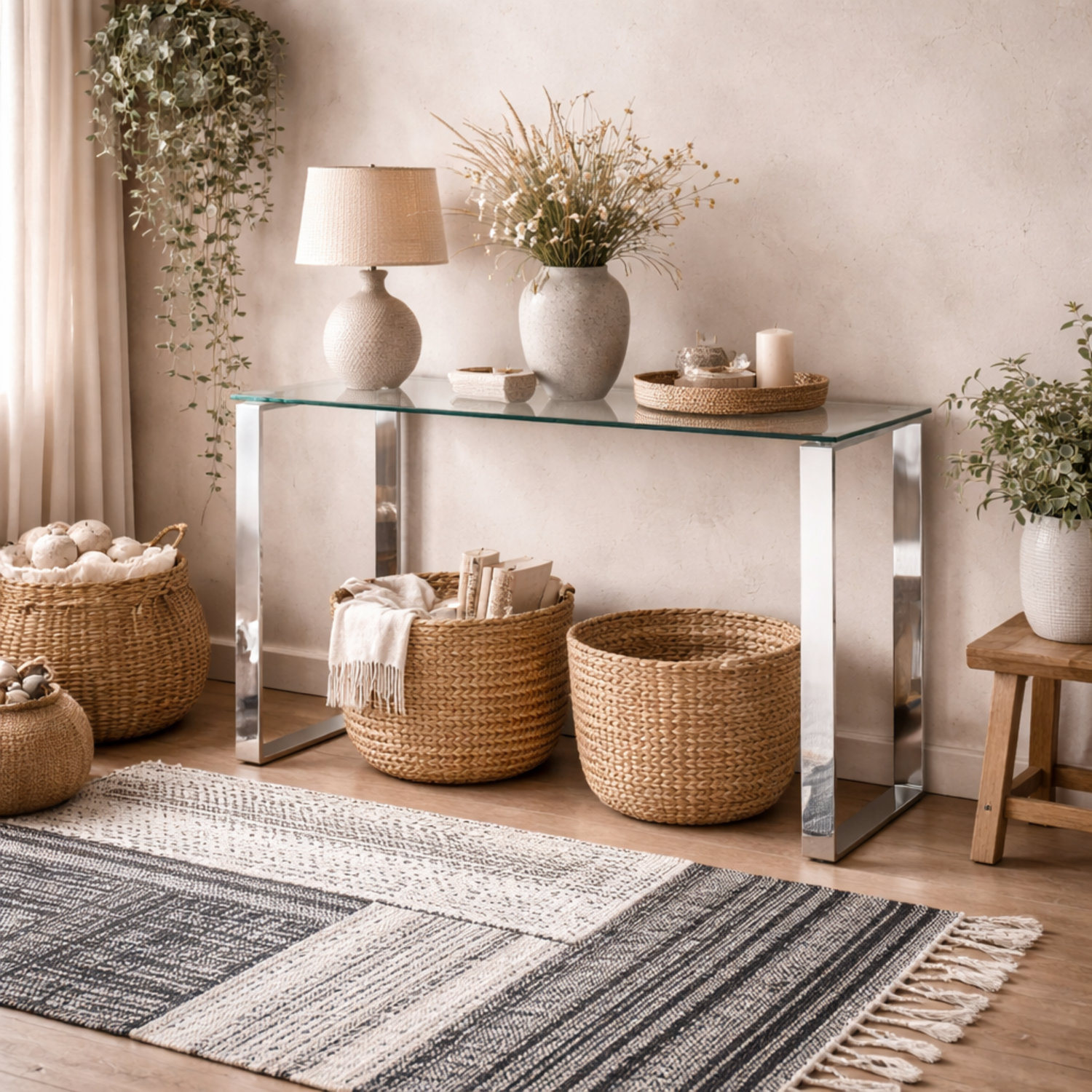 Frederikssund Console Table Clear Tempered Glass Top Polished Chrome Legs - Clear