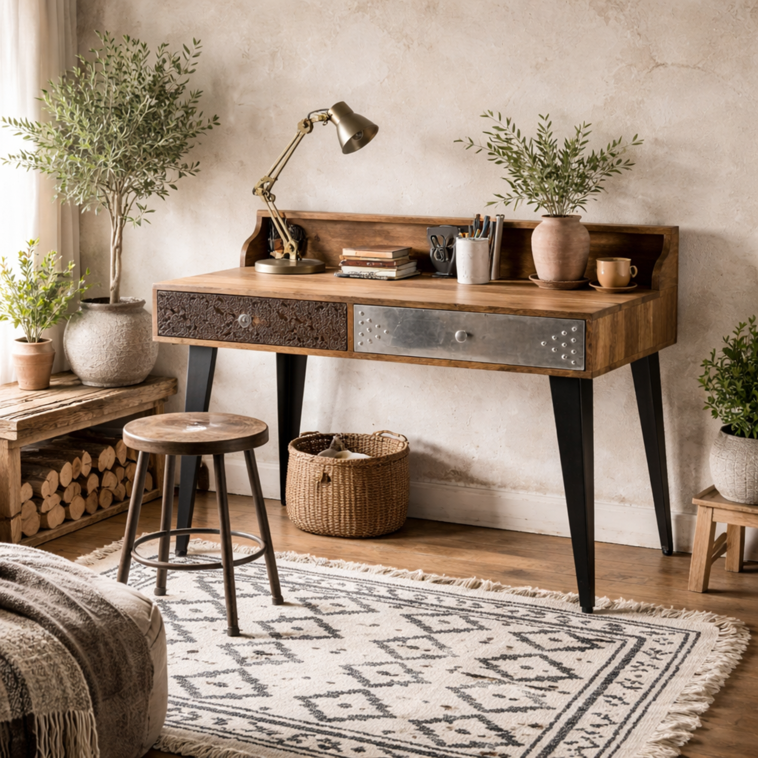 Kokkola Quirky 2 Drawer Desk Reclaimed Solid Wood - Brown