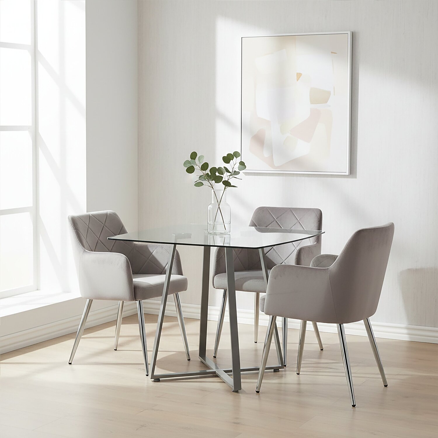 Metropolitan Square Glass Dining Table with Grey Legs - Grey