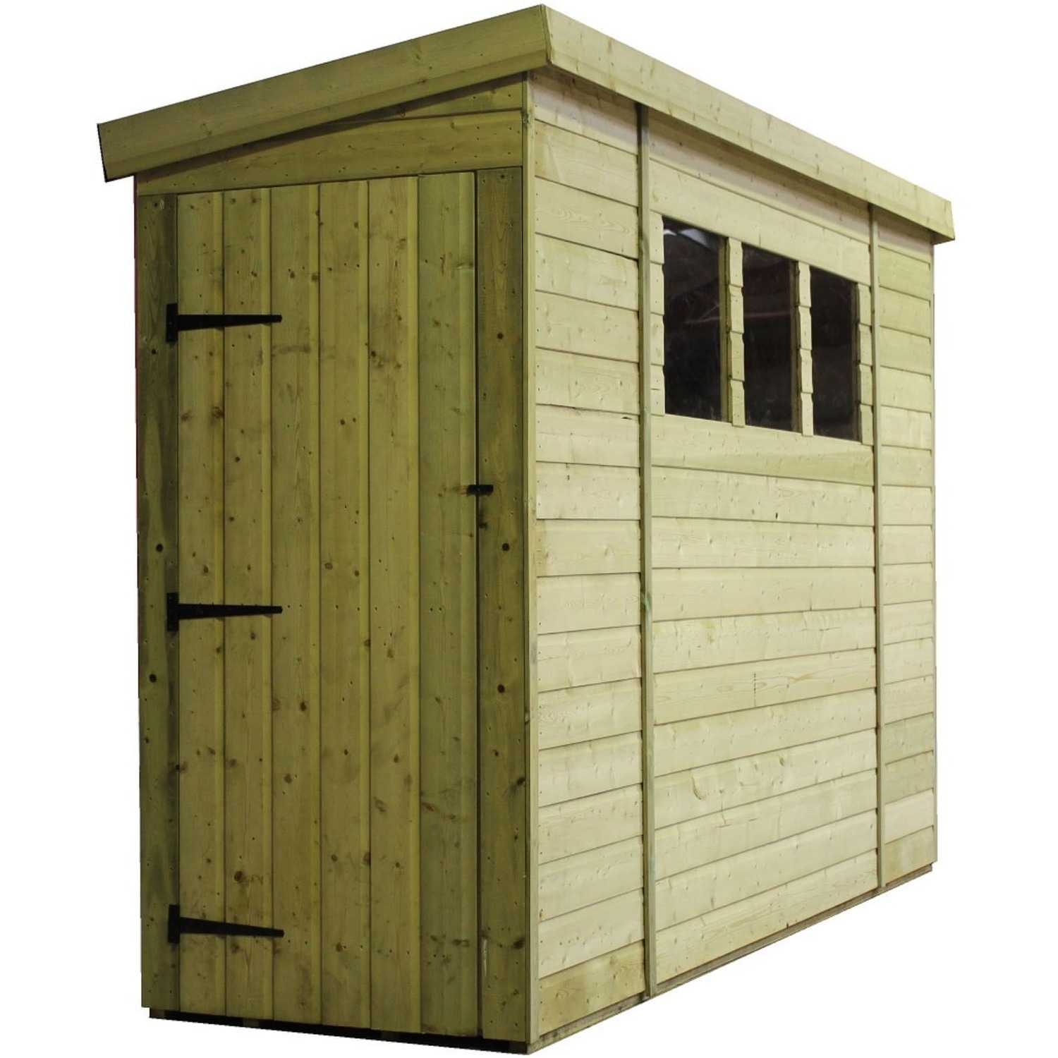 Empire 2600 10x3 Pent Garden Shed with a Single Door Both Side Panels & 3 Windows - Green