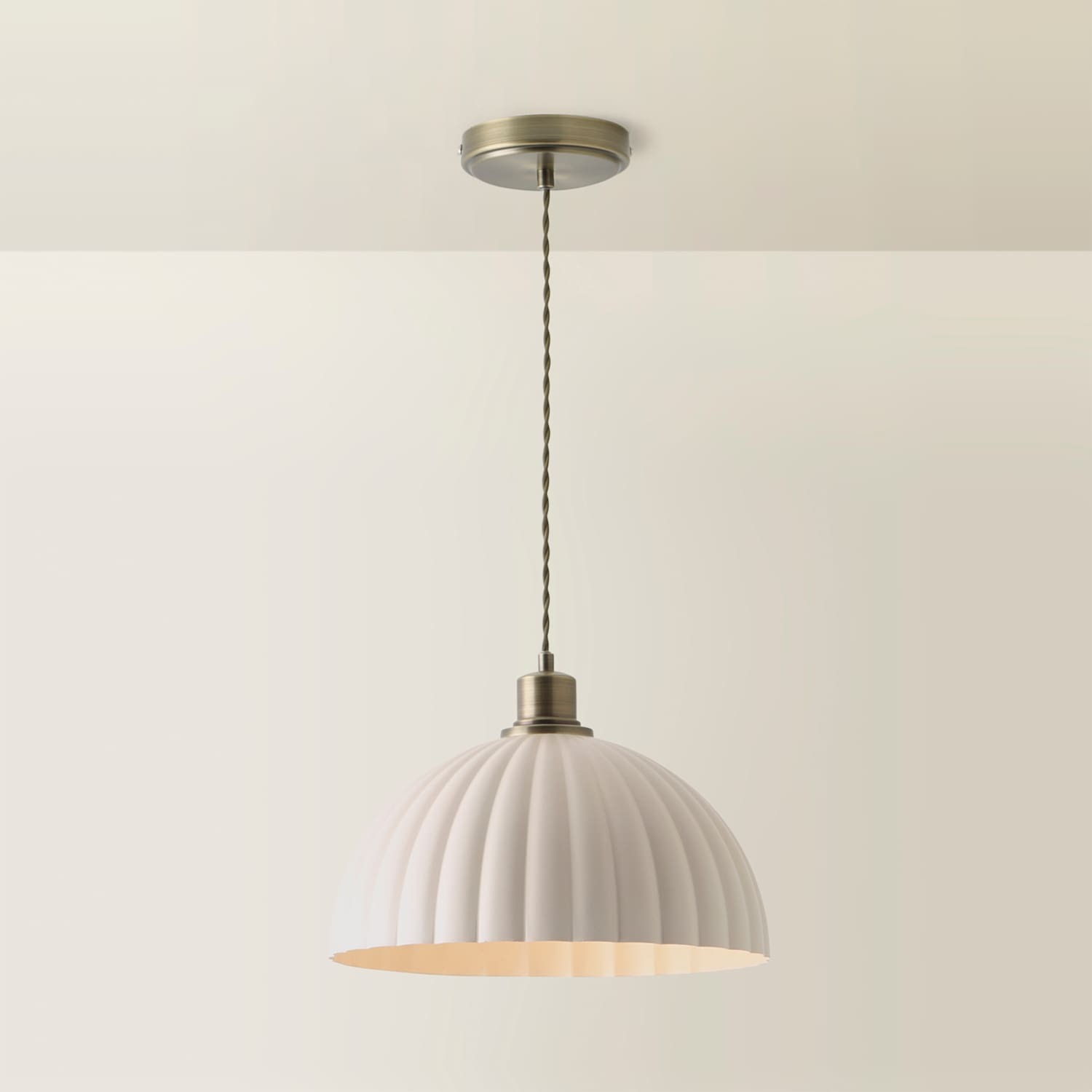 Valuelights Unisex Gold Bourton Cream Ribbed Dome Pendant Ceiling Light With Bulb In - Image 4