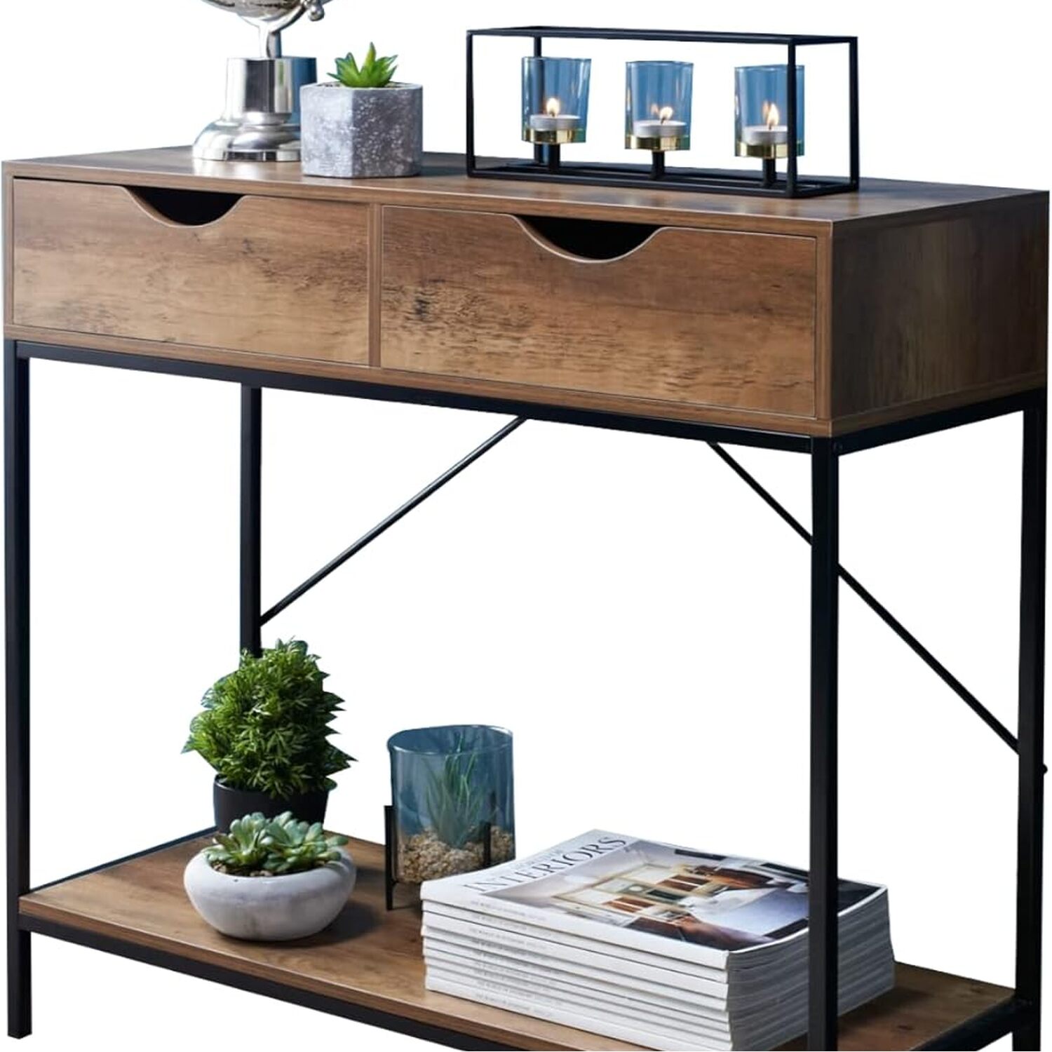 Slim Console Table With Undershelf - Walnut