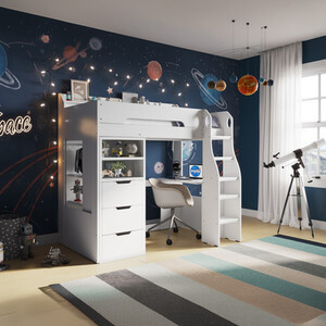 Cosmic High Sleeper Frame With Storage White