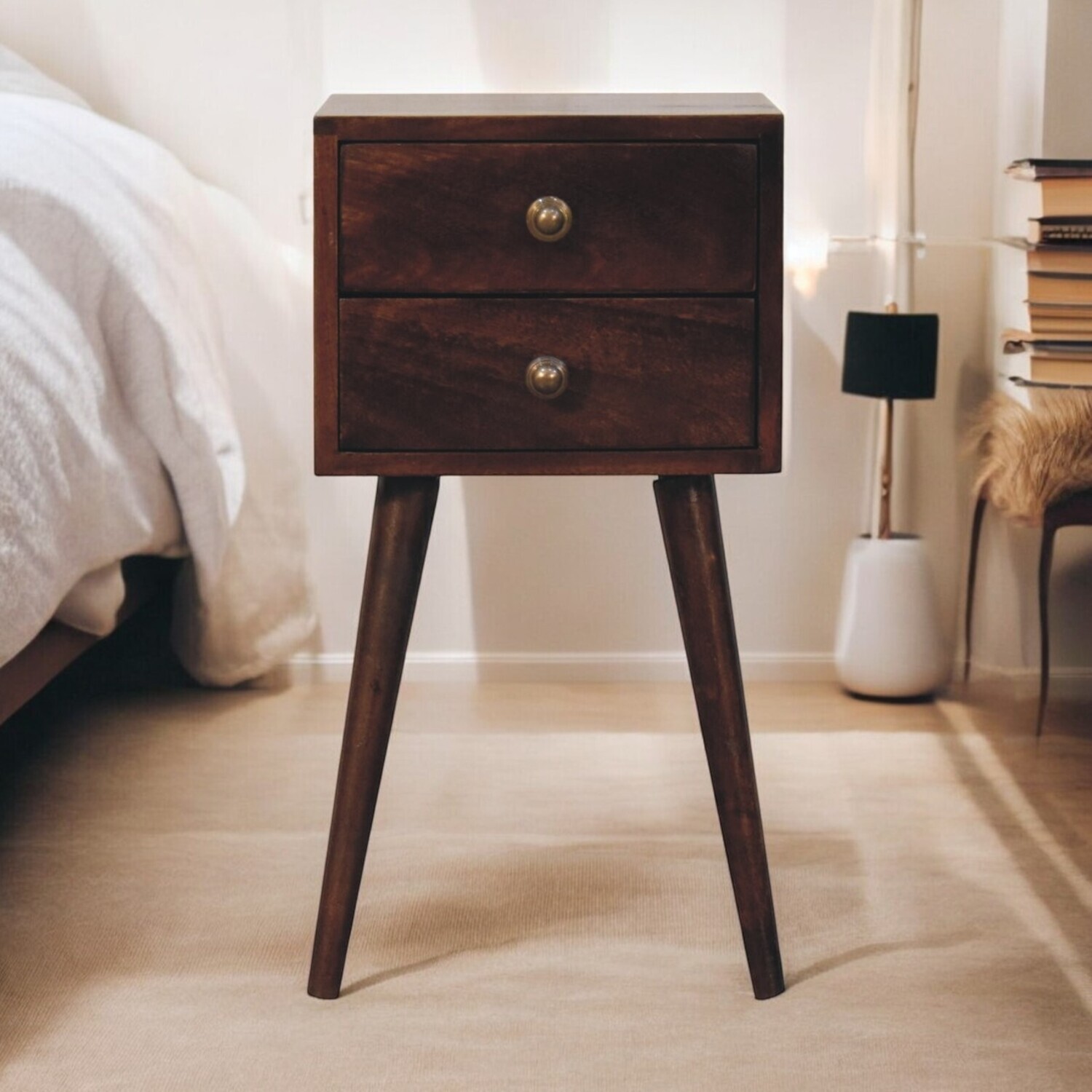 California Walnut Solid Wood Mini Bedside Table