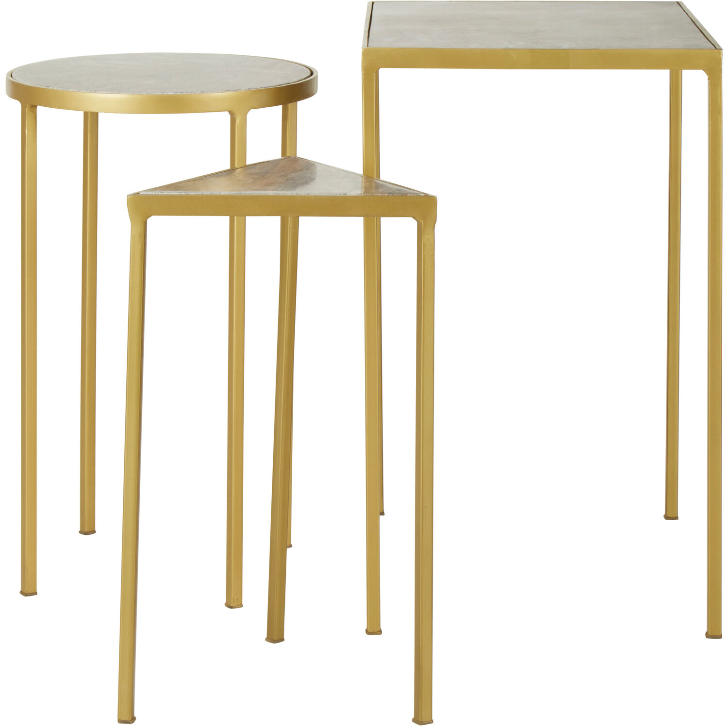Rabia Grey Marble and Antique Brass Finish Set Of 3 Nesting Tables - Green