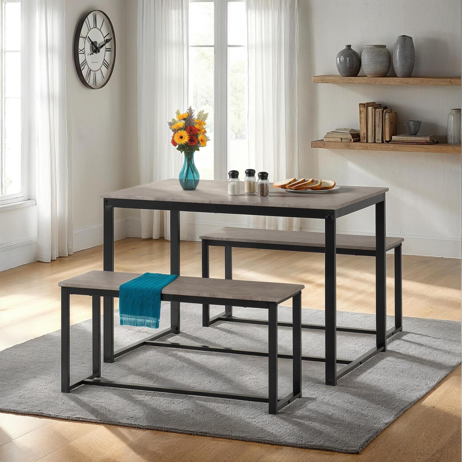 Lincoln Dining Bench Set - Stone Effect