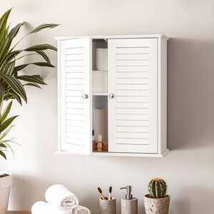 Shutter White Wood 2 Door Wall Cabinet