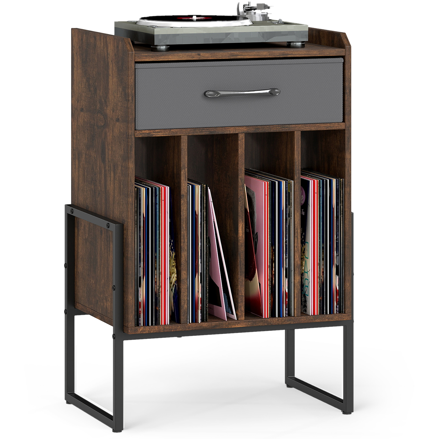 Costway Record Player Stand Vinyl Display Shelf - Brown