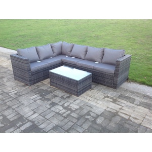 6 Seater Rattan Corner Sofa Set Coffee Table